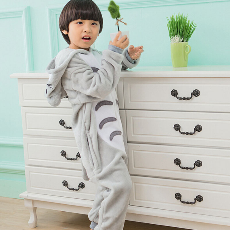 Totoro Pajama Onesie Деца Деца Аниме Cosplay Костим Момчиња И Девојки Убави Сива Мачка Sleepwear Зима Фланелен Боксери Топли Пижами Одговараат На