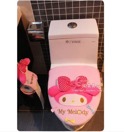 3pcs/set бања мат тоалет седиште тоалет две парче сет Мојот Мелодија кадифен медиокритет поставите цртан филм пинк голем
