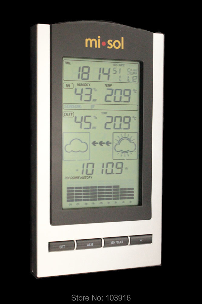 безжична Метеоролошка Станица, безжични термометар со Надворешен сензор за Температура и влажност, LCD дисплеј, Барометар