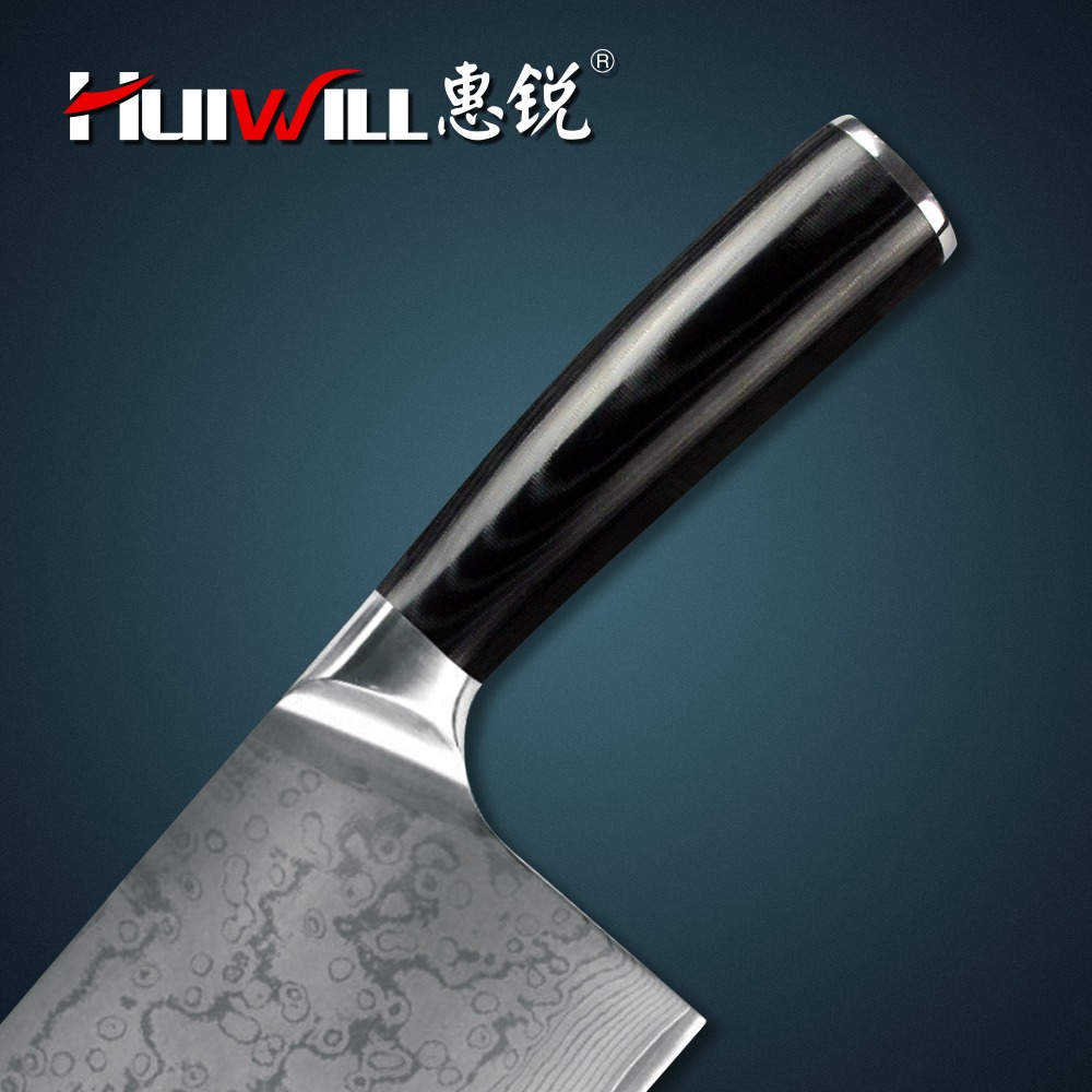 HUIWILL бренд на луксузни дамаск Јапонски кујнски ножеви јаглероден челик VG10 кујната готвач секира/хеликоптер нож со