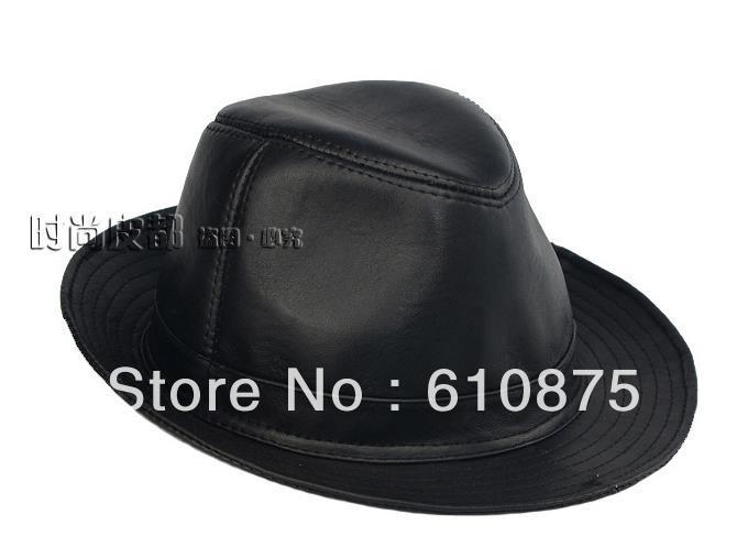 Квалитет машки вистинска кожа џез fedoras шапка машки овча шапка quinquagenarian каубојска шапка blackA06