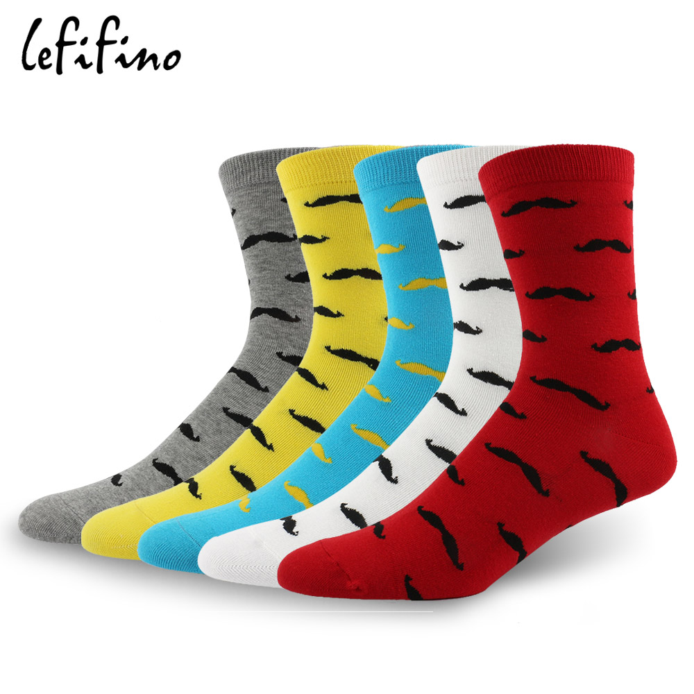 LeFifino Среќен машки Чорапи Смешно Mens се Облекуваат Чорапи Новина Moustache Шема Долги Чорапи Црвена Сина, Сива Бела Жолта Брада Le01929