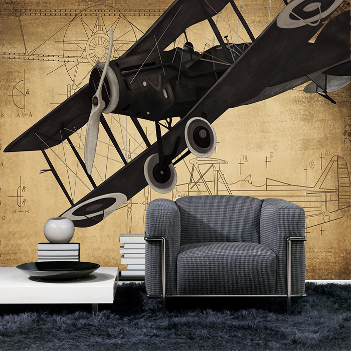 Сопствени 3d mural 3D индустриски авиони ретро кафе личност ресторан lounge bar позадина позадина mural