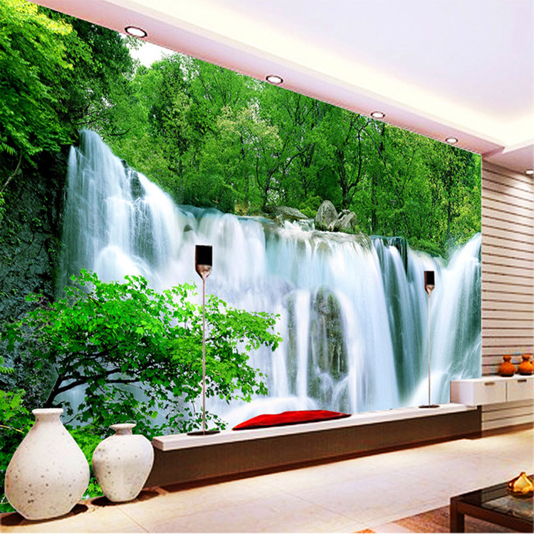Сопствени 3d mural градина водопад пејзаж шума mural ТВ троседот дневна соба и трпезарија позадина Кинески стил позадина