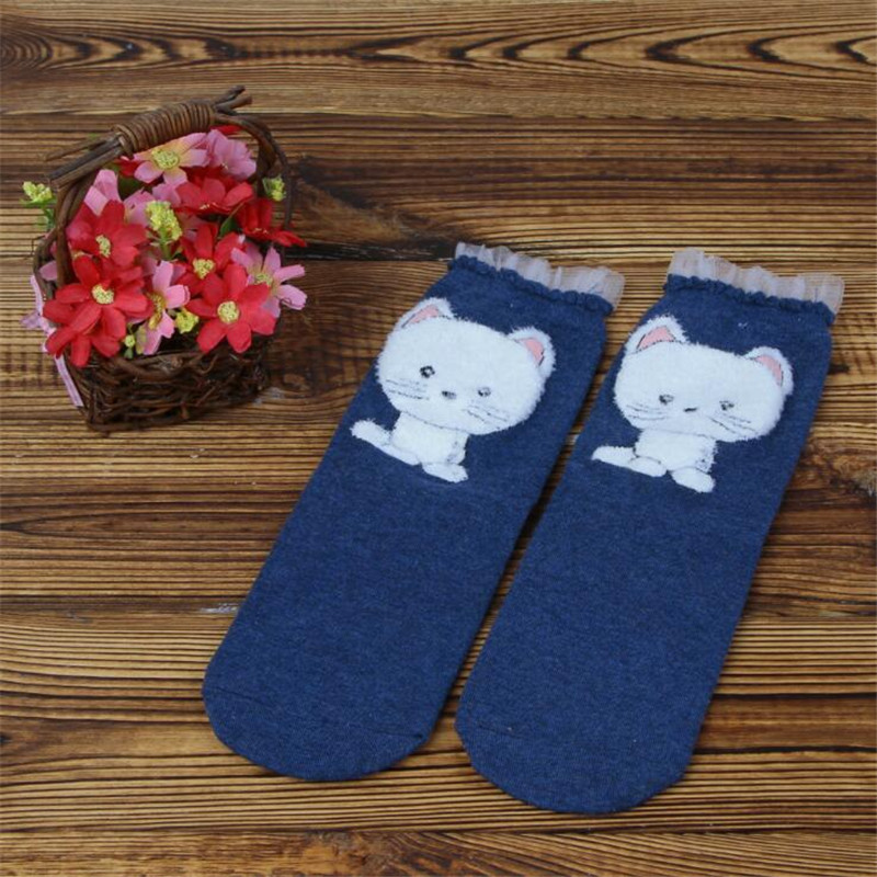1 пар жените есен зима симпатична цртан филм мачка/зајакот/панда животински модел памучни чорапи за жена девојка мода