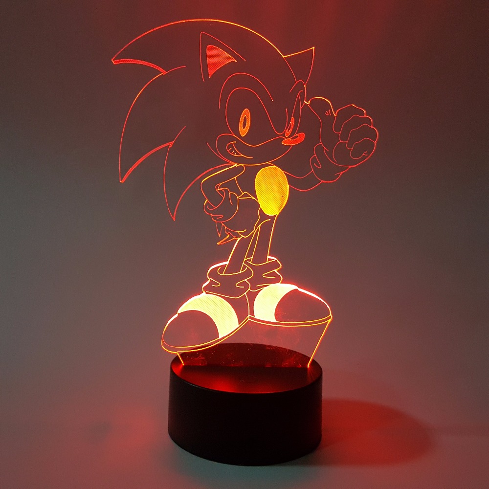Sonic 3D Nightlight Визуелна Илузија RGB LED Менување на Sonic На Еже Акција Фигура Новина Светлина За Божиќ G