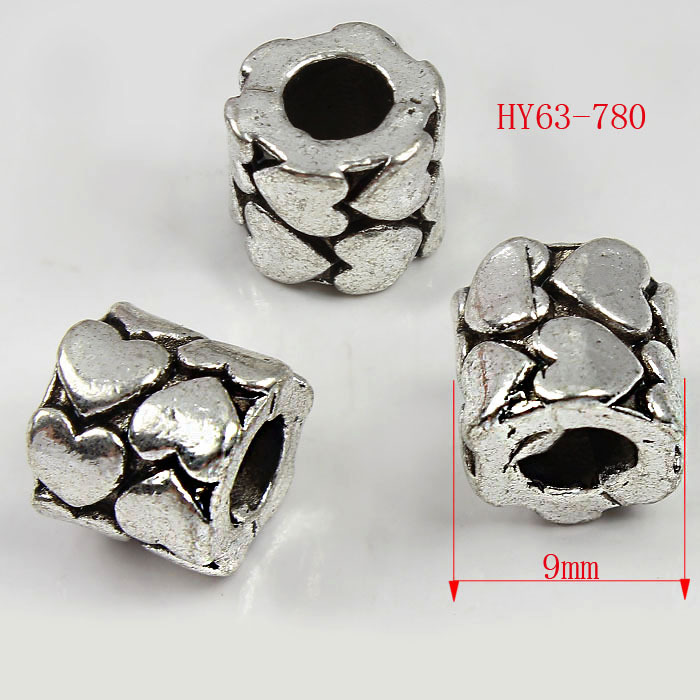 20 парчиња 63-780 9mm цинк легура антички сребрен голема дупка европската rondelle срцето diy монистра