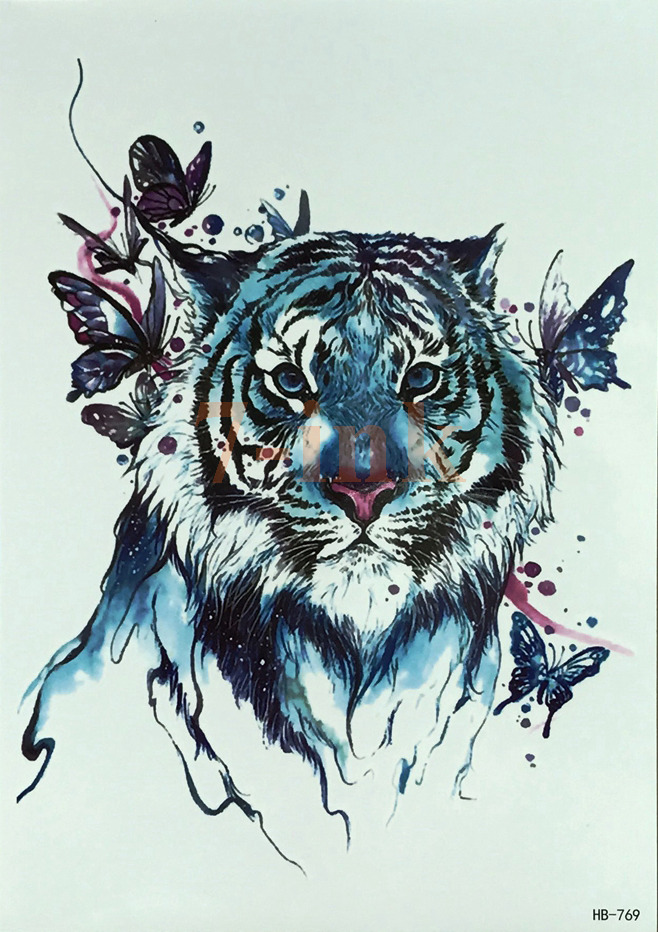 Водоотпорен Привремена Тетоважа големи димензии акварел тигар пеперутка вода Трансфер Лажни Тетоважа Флеш tatto за жени