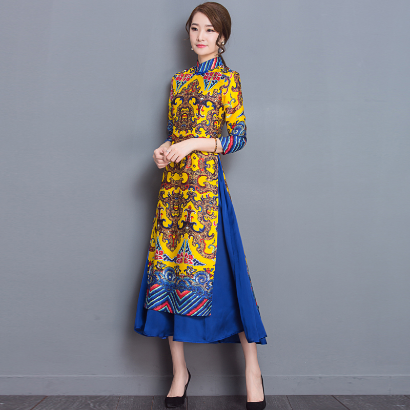 Виетнамски пролет нов high-end ретро подобрена cheongsam gown наметки секојдневниот костим фустан писта TB7534