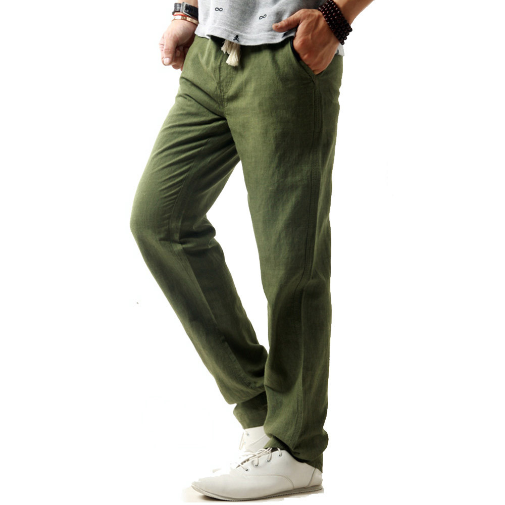 Лево ROM Нови Лето Чиста Боја на Модерна, Високо-квалитетни Лен машка Повик Панталони Лабава Дише Голема Големина Мажите Панталони Панталони