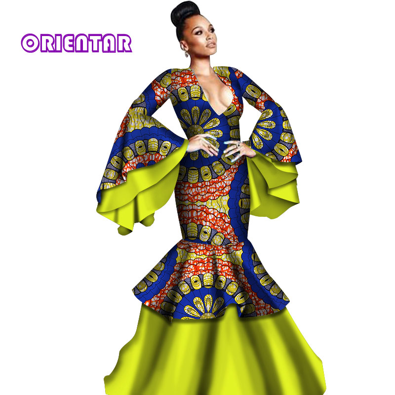 Жените Африкански Облека Долг Фустан Жените Облека Африкански Фустан Нови Пристигнување 2018 Жените Плус Големина Чист Памук Партија се Облекуваат М-6xl WY2810