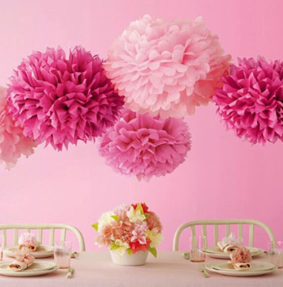 8 pompoms 14големи мешани светло розова / розова / топла розова , декорација, партија, ткиво хартија, цветни топки, свадба,