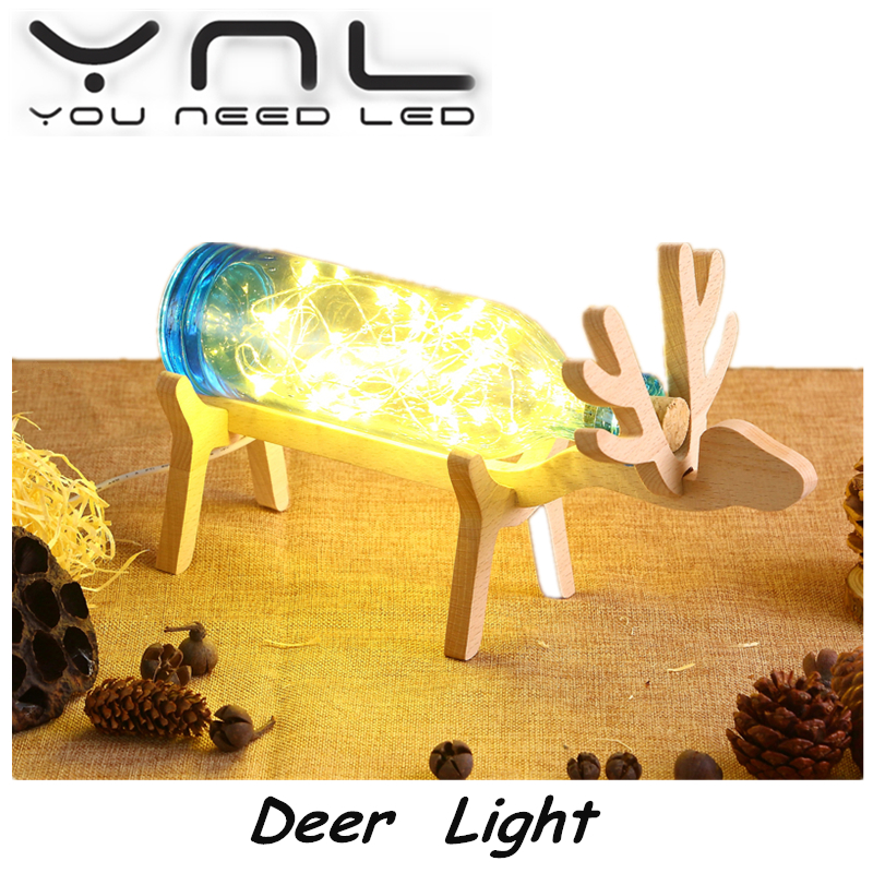 Цртан филм елени LED USB ноќ светлина Децата табела светилка String светла Креативни Нордиските Стилови дрво рачно изработени Стакло bottl
