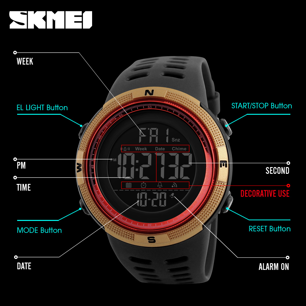 Relogio Masculino SKMEI Бренд Мажите LED Дигитален часовник Chrono Одбројување Водоотпорен Човек воена Часовник Мода