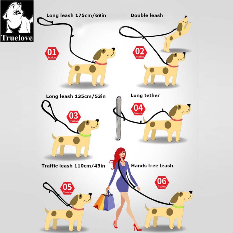 Truelove 7 Во 1 Мулти-Функција Прилагодливи Куче Доведе Рака Слободни Милениче Обука Поводник Рефлексивни Мулти-Цел Куче Поводник Прошетка 2 Кучиња
