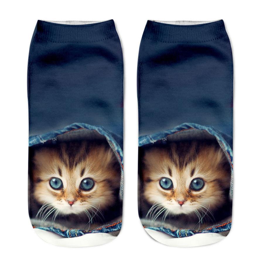 Популарната Обичните Жени Ниски Намали Кратки Чорапи 3D Испечатени на Животните Мачка Anklet Трикотаж Дами Кратки Чорапи
