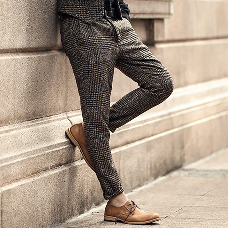 2018 Нови Metrosexual мажите зима Европски стил plaid тенок водат волнени секојдневен панталони мажите бизнис бренд мода се долги панталони