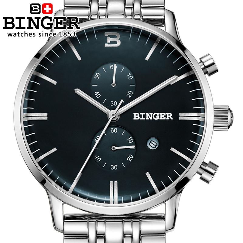 Швајцарија мажите се види луксузен бренд рачни часовници BINGER Кварц види glowwatch целосна нерѓосувачки челик Хронограф