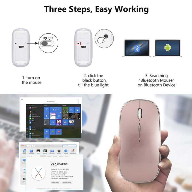 Новиот Мини Bluetooth Глувчето за Полнење Оптички Молчи Лаптоп Глувчето за Apple Macbook 10 Windows OS,Безжична Bluetooth