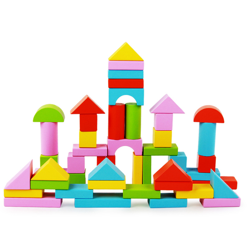 Бесплатен превозот 50 висок квалитет на боја геометриски форми собрани градежни блокови за ран детски едукативни дрвени