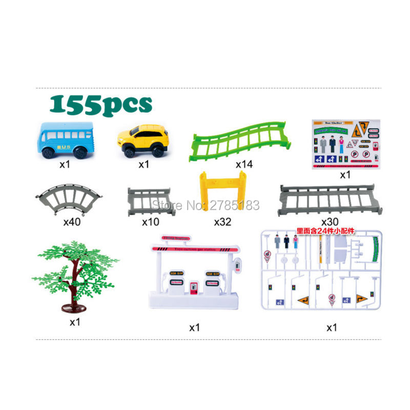 155PCS/Set 7-Слоеви Електрична Железница Автомобил Ротари Градење на Модел Комплет Поставува Воз Песна Слот Играчка на