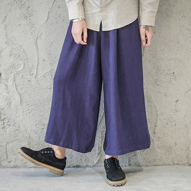 Мажите Широк Нога Панталони Лен Машки Мода Обичните Harem Панталона Јапонија Стил Удобно Здолниште Панталона