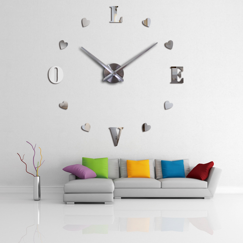 2017 нови ѕиден часовник reloj де споредено кварц види европа horloge дома дневна соба 3d акрилик огледало гроздобер
