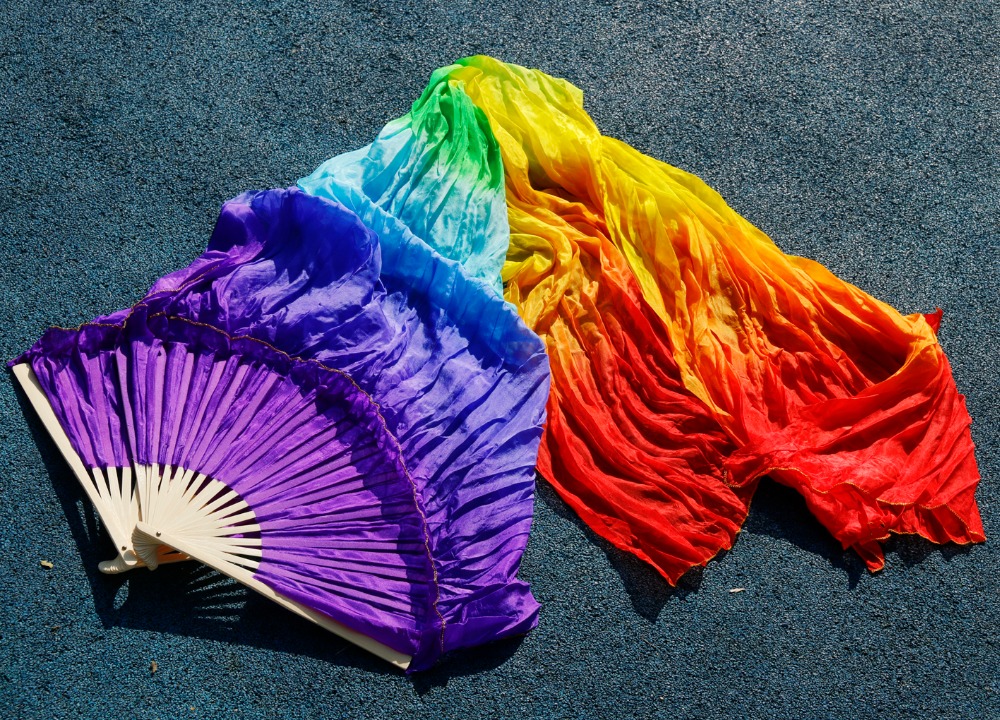 женски висок квалитет на Кинески свила превези танц фанови Пар на стомакот танцување фанови евтини топла продажба