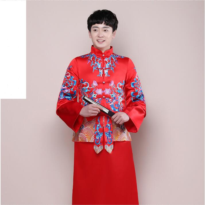 2017 Новиот Кинески стил за Мажи традиционална облека Везови Традиционален кинески свадба се облекуваат мажите