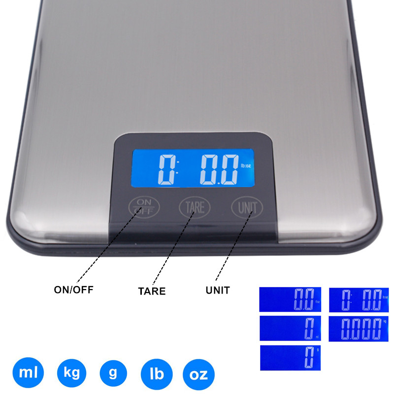 15KG 1g Дигитални Кујна Скала 10kg Голема Исхрана Тежина Тенок Нерѓосувачки Челик Електронски Ваги екран на Допир Со