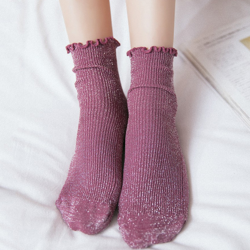Британскиот Гроздобер Сјајот на Жените Чорапи Памук Жени Секојдневно Основните Сјајна Rib Површинска Слатка Чорапи Девојки Лето Глуждот Чорапи Жени