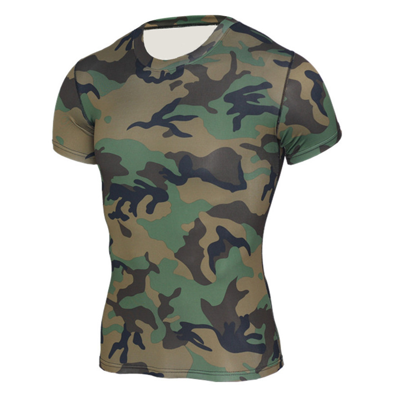Воена Маскирна Т кошула Компресија Tees Мажите Фитнес Војска Зелена Tshirt Bodybuilding Облека Тренингот Џерси Кошули