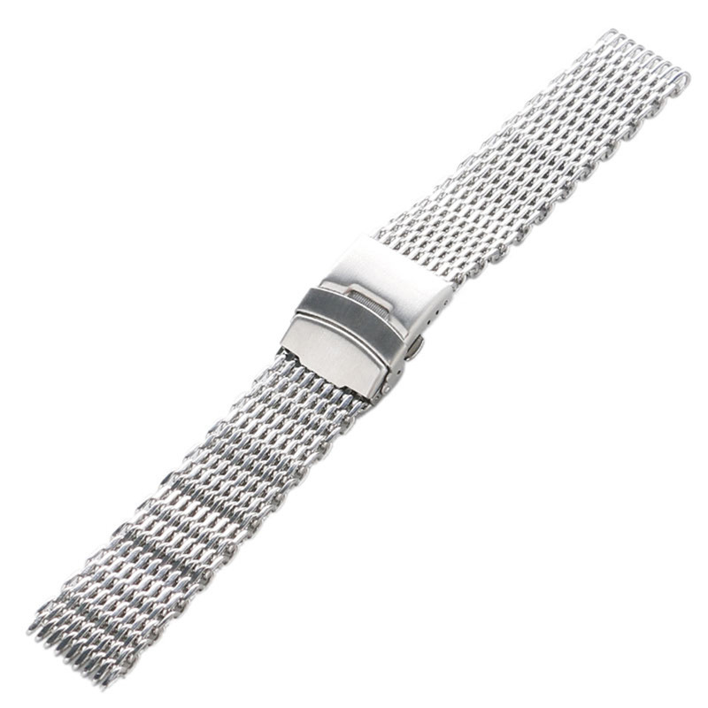 18mm 20mm 22mm 24mm Watchband Сребрена Мрежа Веб Нерѓосувачки Челик рачен часовник Бенд Рака Мода Хривнија Замена + 2