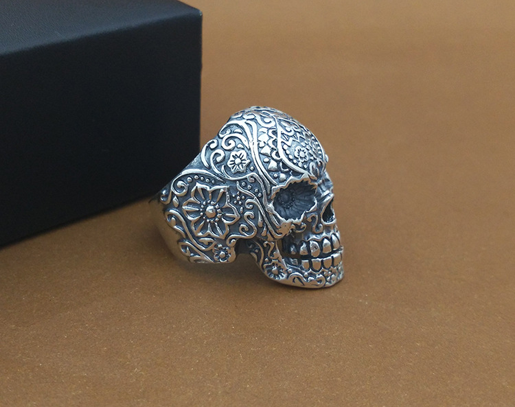 Вистински солидна 925 чисто сребро черепот прстен