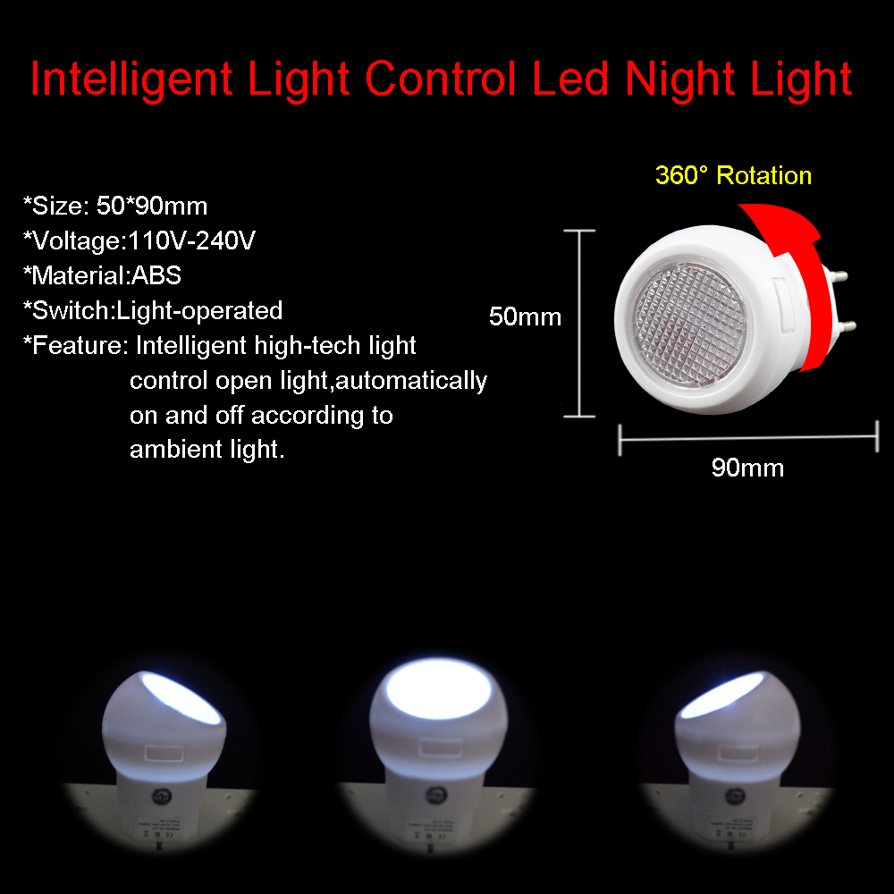 1pcs LED Ноќ light Sensor nightlight Крушка светилка 360 Степен Ротација Автоматско вклучување/исклучување на светлина Контрола мали осветлување Бебе Соба ШВ