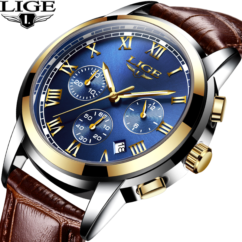 Нови LIGE машки Часовници Врвот Бренд на Луксузни Модни Бизнис Кожа кварц Види Мажите Секојдневен Водоотпорен рачен часовник Relogio Masculino
