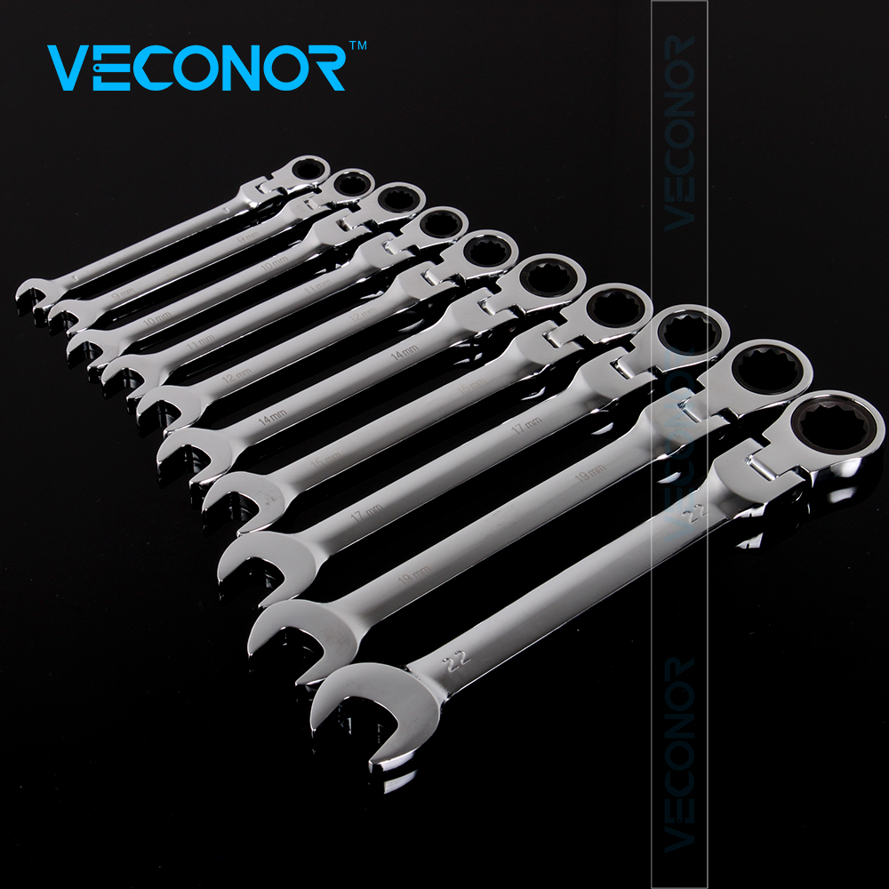 Veconor 10 парчиња флексибилна глава ratchet клуч spanner поставите комбинација клуч клуч сет 8~22mm