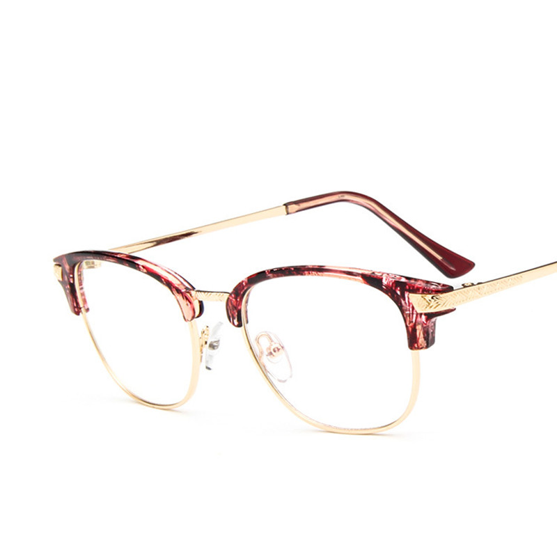 Моден Гроздобер Половина Метал Eyewear очила во рамки оптички бренд дизајн наочари рамка Спектакл рамка жените црна oculos