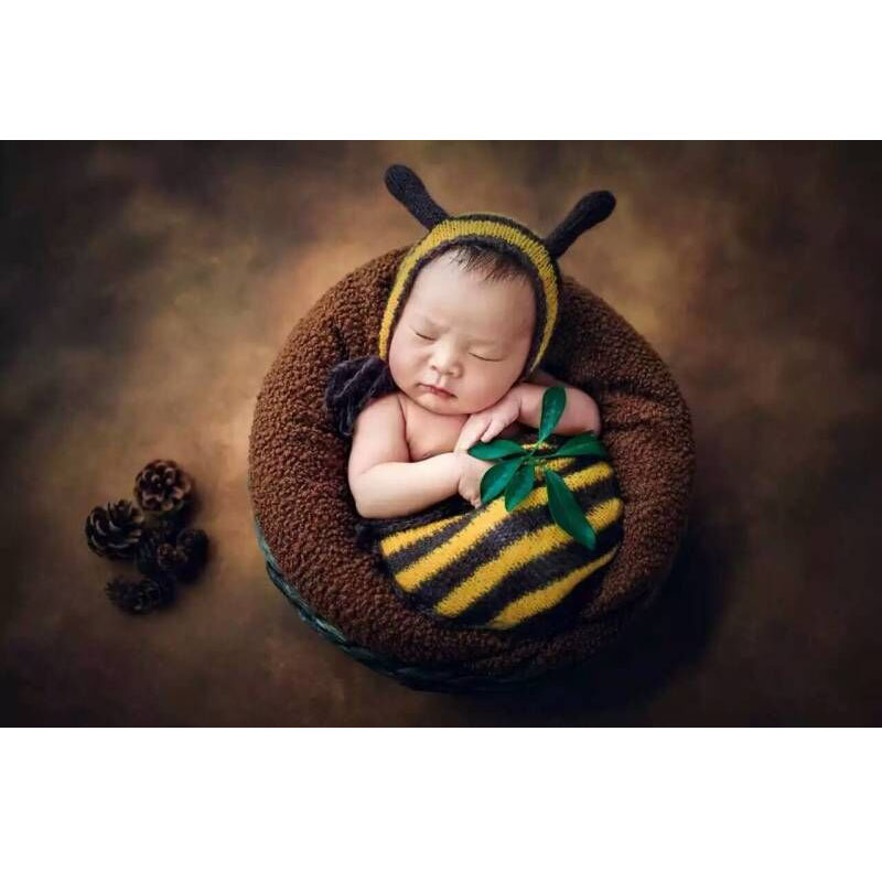 Новороденче фото реквизити вреќа мека капчиња памук поврзана пчела шапка бебе кожурец хаубата поставува фотографија реквизити додатоци