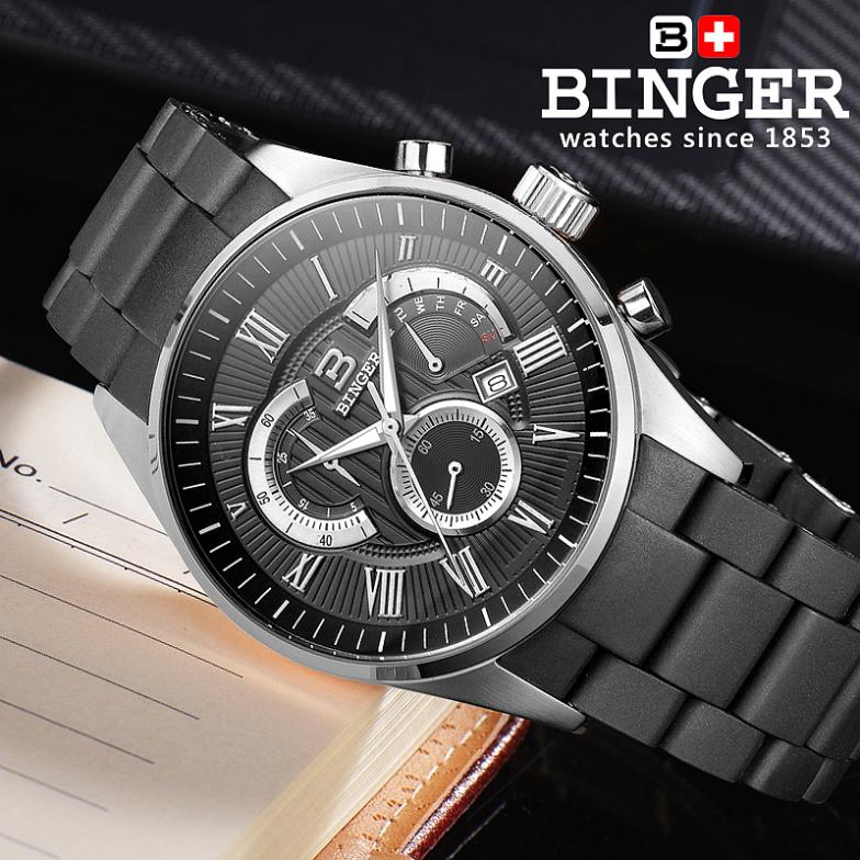Швајцарија часовници мажите луксузен бренд рачни часовници BINGER Кварц види целосна нерѓосувачки челик Хронограф Нуркач glowwatch BG-0407-3