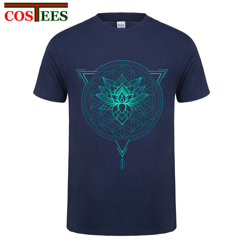 Лотос Цвет на Животот Mandala во Геометриски Триаголник Лето Т кошула Мажите 2017 Луксузен Бренд Т-Маица мода tshirt