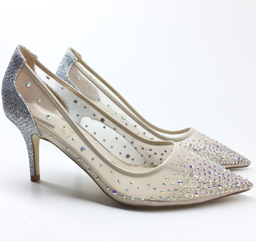 2018 Мода Жената Високи Потпетици Пумпи дама партија Свадба Чевли класичен сребро bling моден дизајн секси чевли секојдневен потпетици