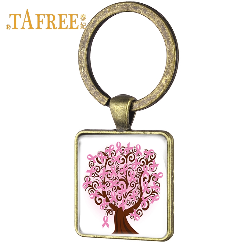 TAFREE Розово Дрво Keychain на свеста за рак на дојка, бидејќи тоа е важно Древните Бронзени позлата keyring за женски подарок накит CC03
