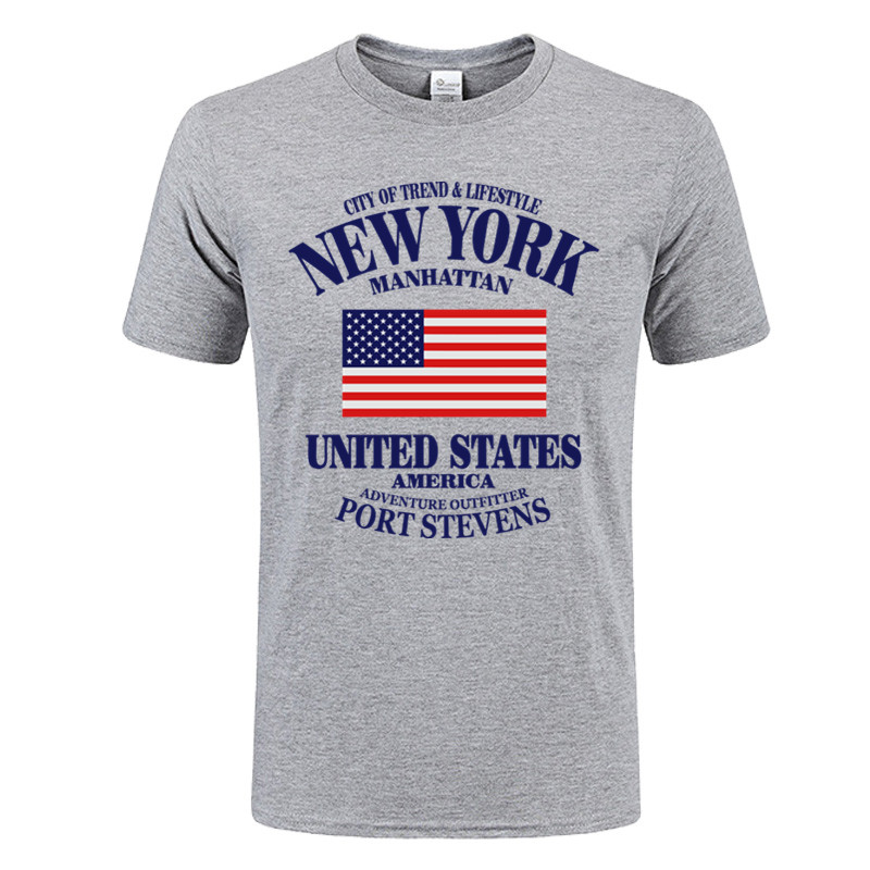 2017 Секојдневен Лето стил со Кратки Ракави Памук Њујорк, Менхетн Т Кошули Соединетите Американски Држави Знаме Мажите Памучни Блузи Tee кошули