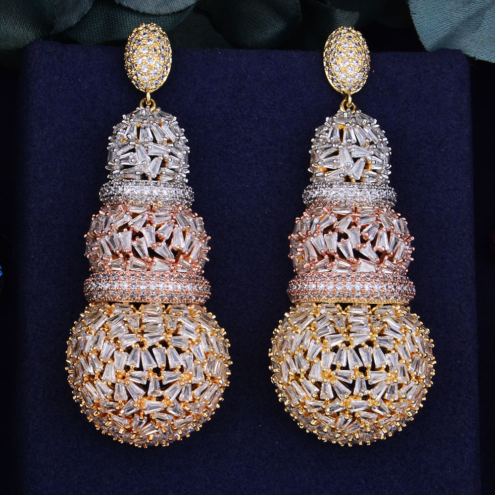 GODKI 68mm Луксузни Gourd Целосна Микро Кубни Циркони Африкански Ангажман Партија се Облекуваат Earring Мода Накит за Жените