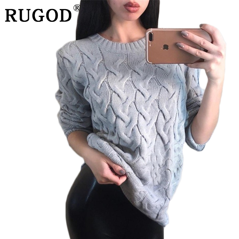 RUGOD Пролет О Вратот Плетени Џемпер за Жените Мода Мулти Бои Извртени Долг Ракав Лабава Pullover Блузи Повлече Femme