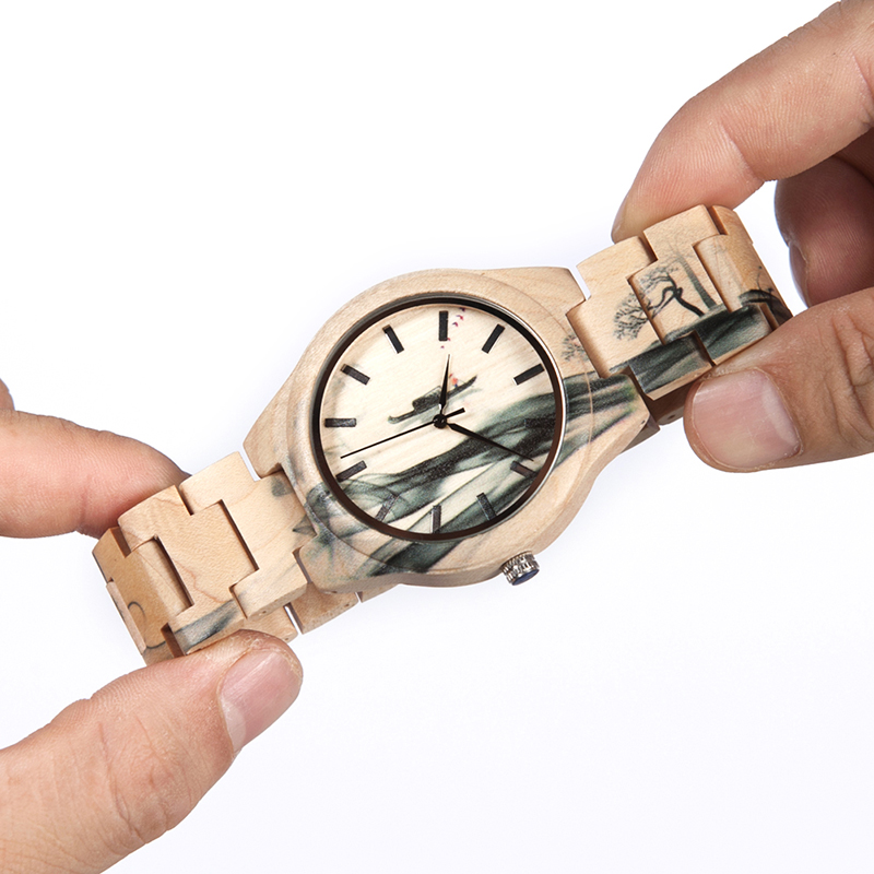 БОБО ПТИЦА бамбус дрвени јавор Кварц Мастило рачен часовник За Мажите Како Подарок relojes hombre Кинески елементи Мастило часовник во дрво кутија