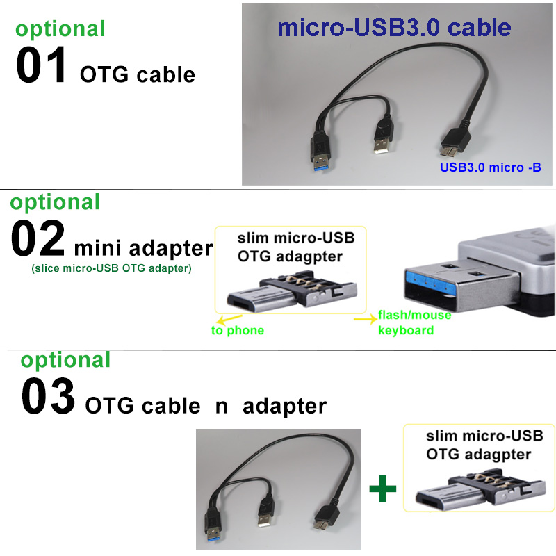 PCTONIC Микро-USB3.0 кабел со екстра дополнителни USB напојување тип машки микро-Б за Мобилни Хард диск HDD OTG Кабел
