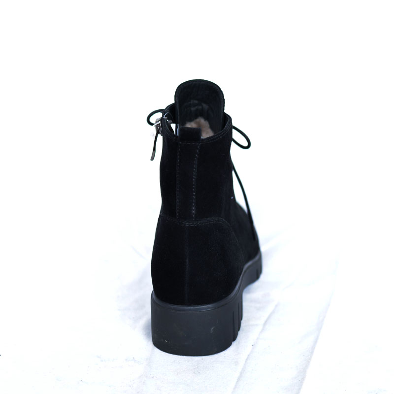 2018 Нови зимски дами топло вистинско крзно обрабени чевли жена црна велур кожа дебели ниска пета чипка глуждот чизми Pritivimin FN50