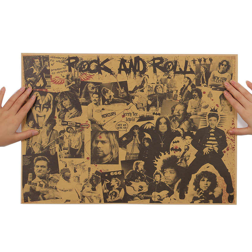 Rock and Roll Music Постери Познати Рок Пејач Персонализирана Соба Декорација Kraft Хартија Ѕид Налепница